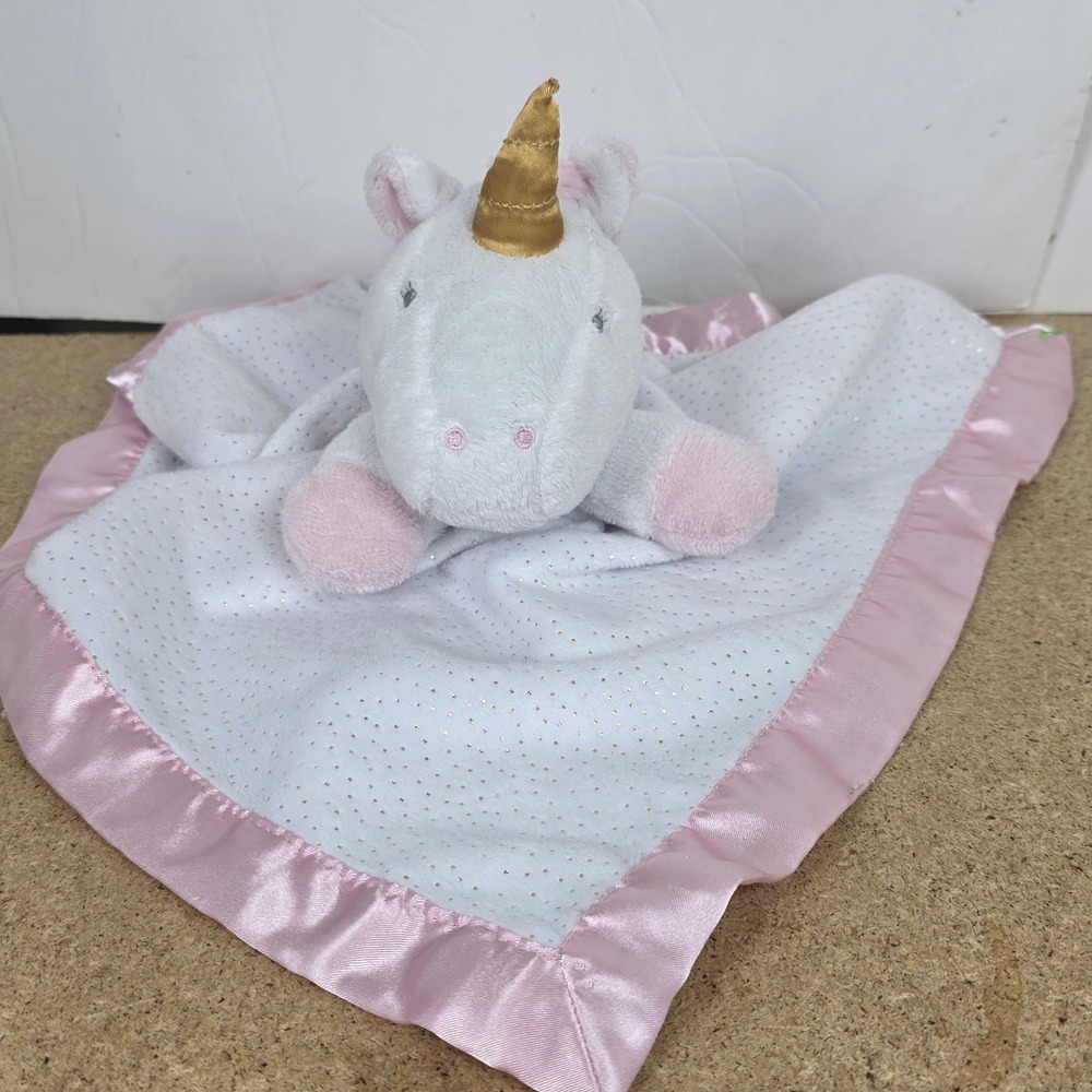Cloud Island Unicorn Baby Security Blanket Pink Satin Ruffle Gold Foil Dot Lovey